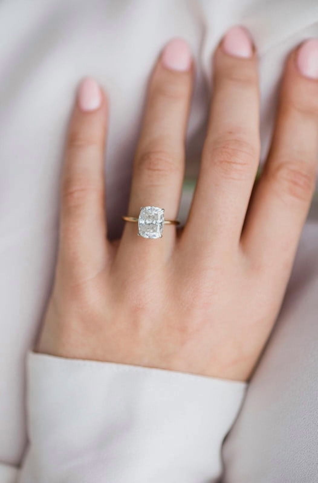 Solitaire Brilliance 2.50CT Elongated Cushion Cut Moissanite Engagement Ring with Hidden Halo 10k Two Tone Gold, Ring Size 4