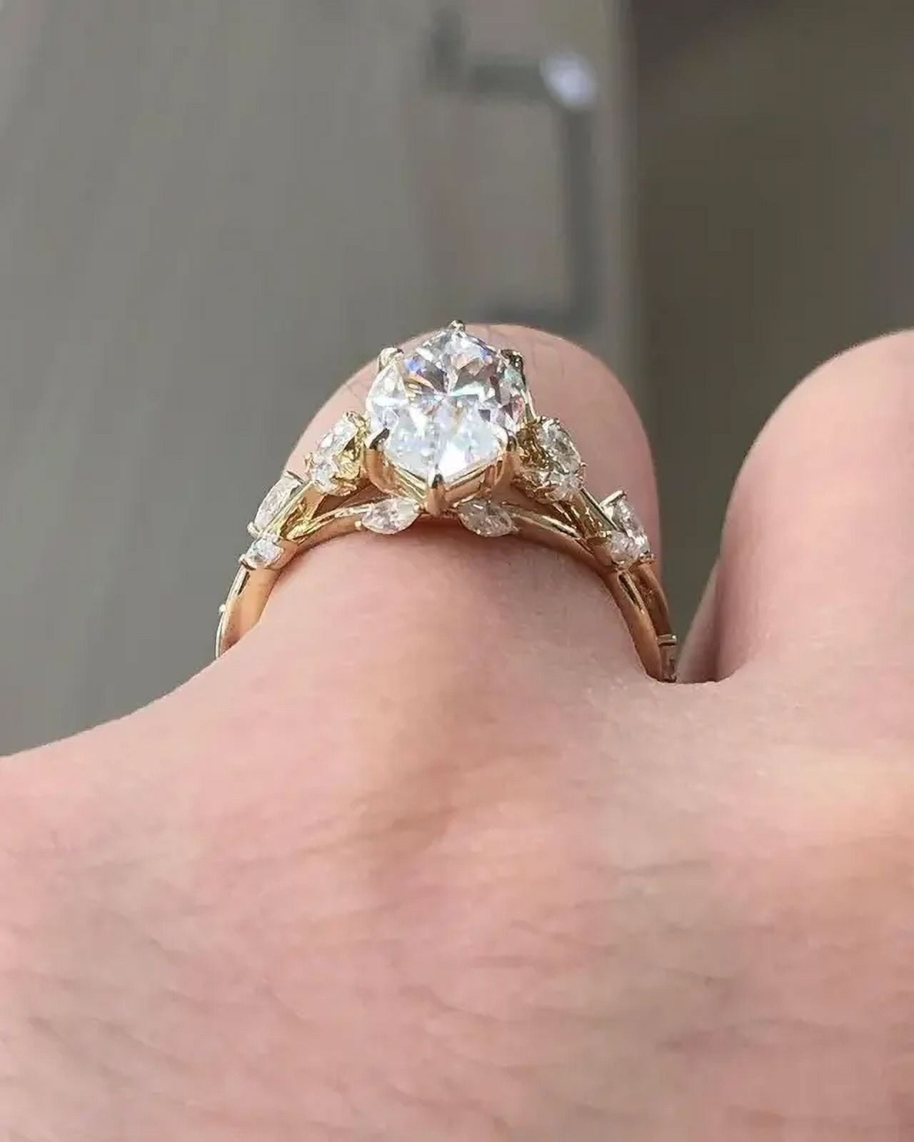 2.60CT Marquise Cut Moissanite Engagement Gift Ring, 14K Solid Yellow Gold Floral Bridal Wedding Ring, Proposal Birthday Gift Ring For Women