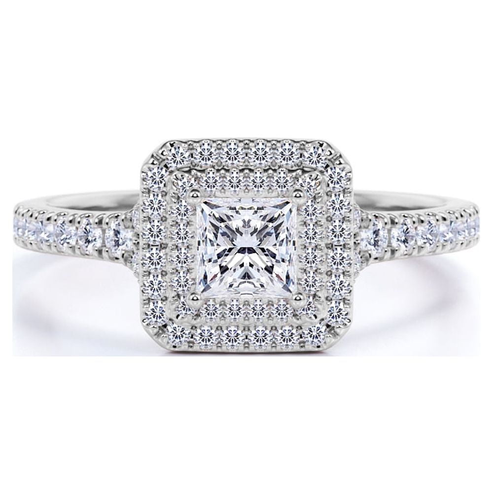 JeenMata Princess Cut Moissanite Engagement Ring 1 ct. t.w, 18K White Gold Over Silver