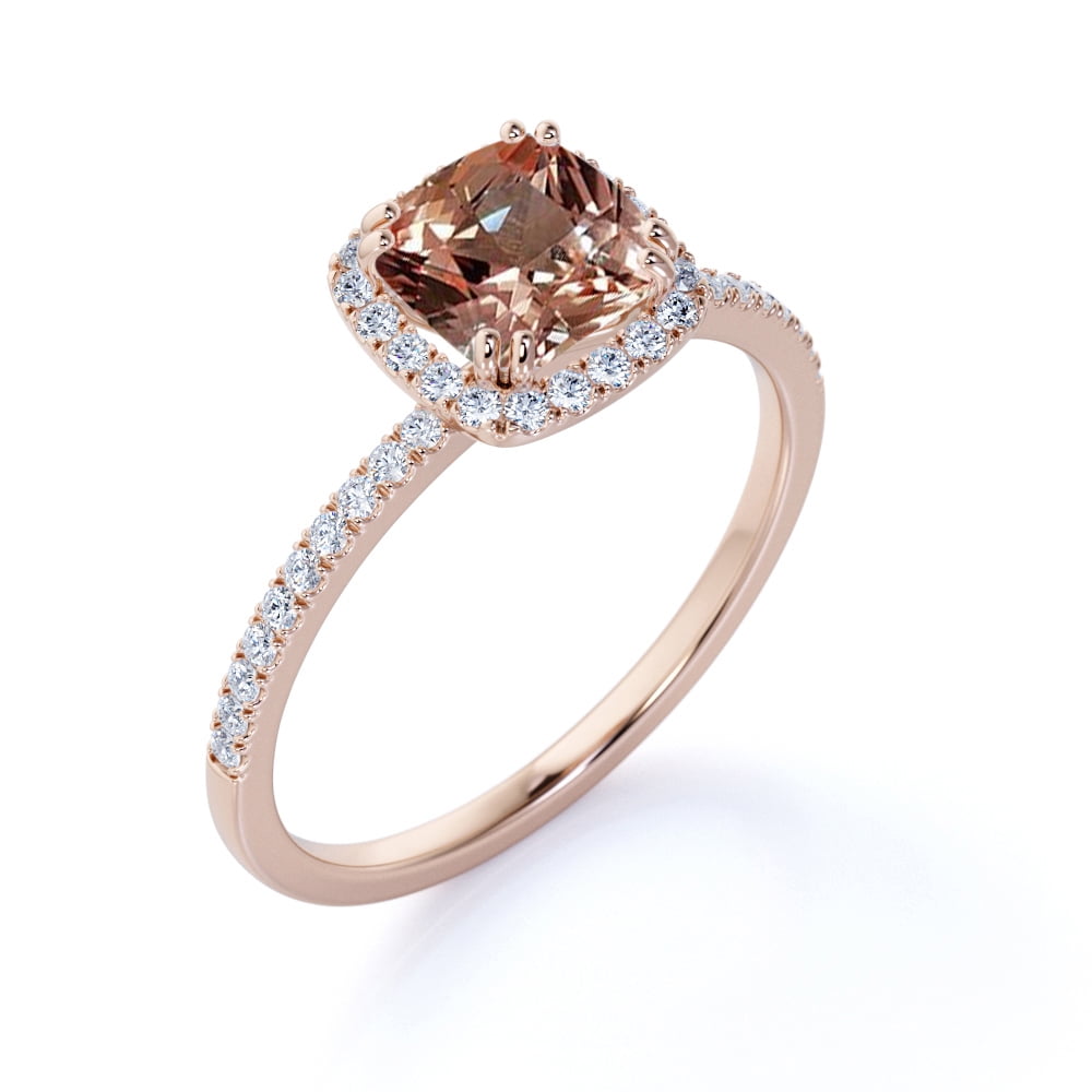 JeenMata Antique 1.75 carat created morganite and Diamond Engagement Ring in 10k Rose Gold for Women