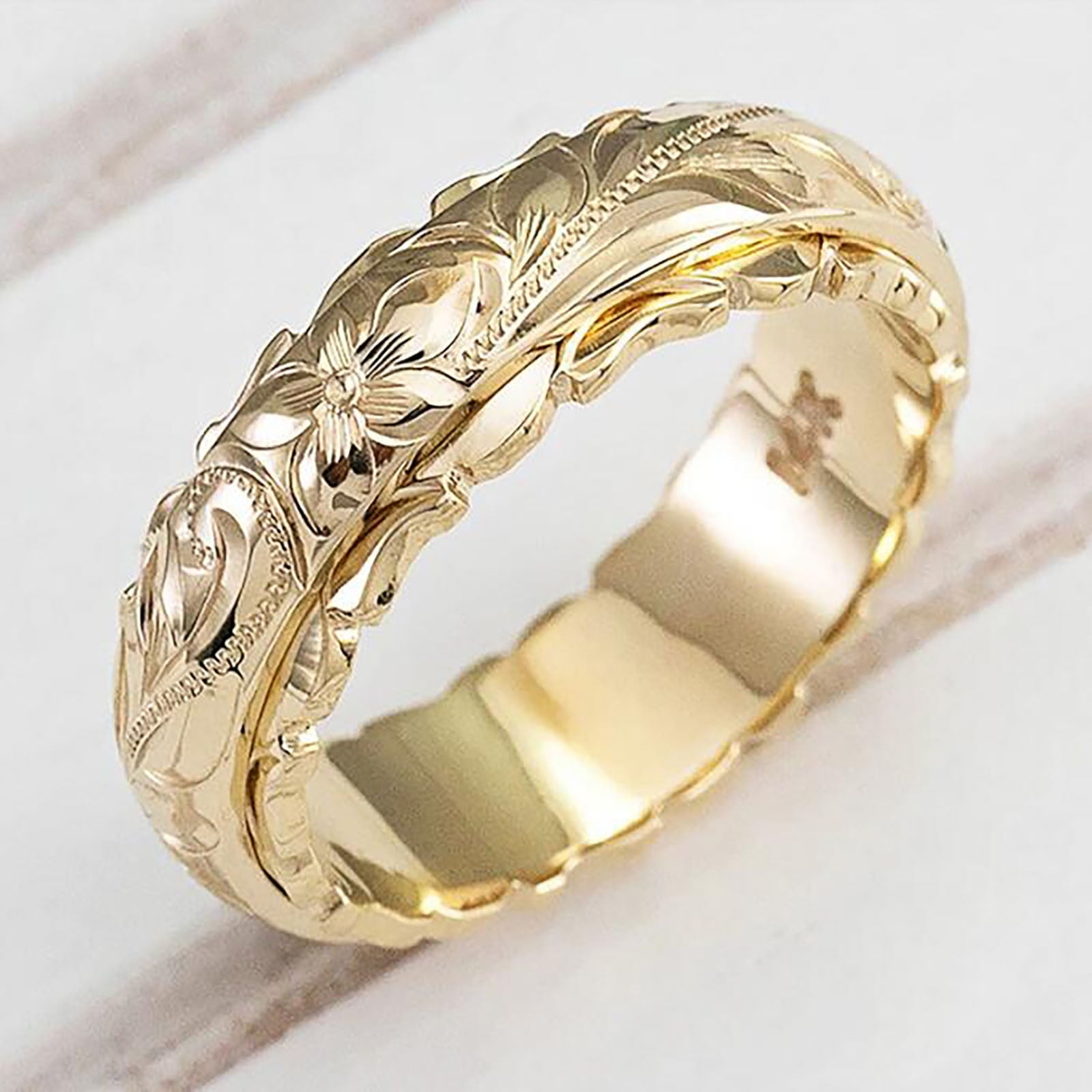 Cglfd Clearance 14k Yellow Gold Plated Suspended Carved Rose Flower Ring End Ring for Women, Tail Ring, Valentine's Day Gift, Gold