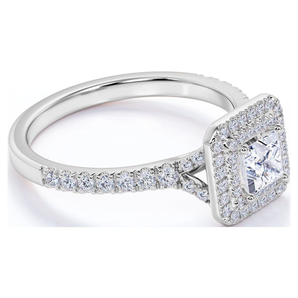 JeenMata Princess Cut Moissanite Engagement Ring 1 ct. t.w, 18K White Gold Over Silver