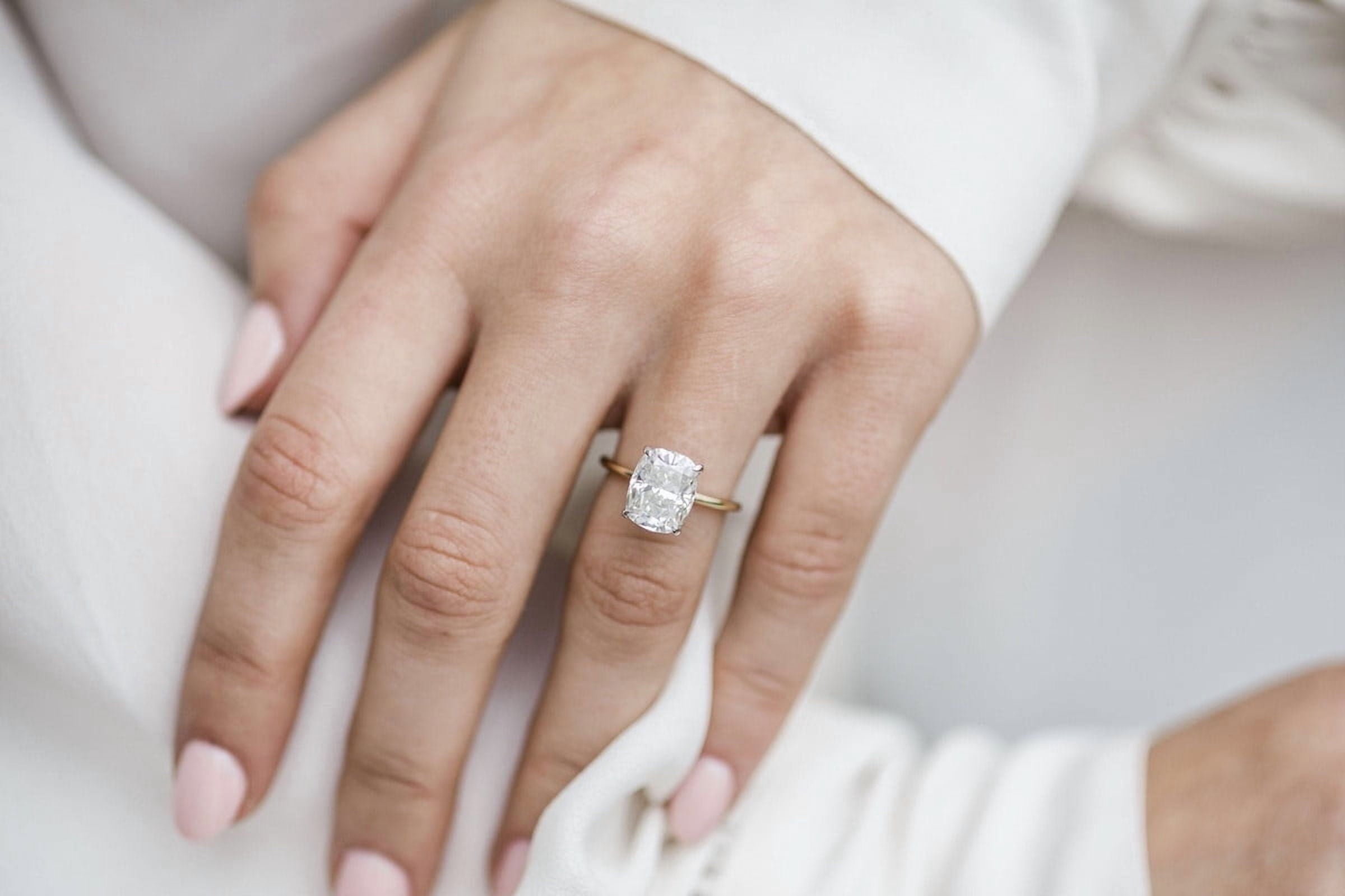 Solitaire Brilliance 2.50CT Elongated Cushion Cut Moissanite Engagement Ring with Hidden Halo 10k Two Tone Gold, Ring Size 4