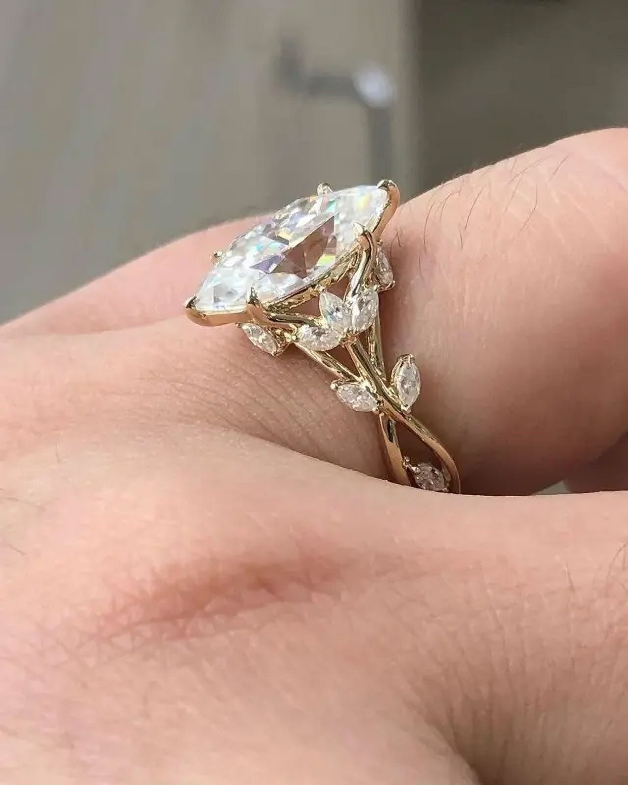 2.60CT Marquise Cut Moissanite Engagement Gift Ring, 14K Solid Yellow Gold Floral Bridal Wedding Ring, Proposal Birthday Gift Ring For Women