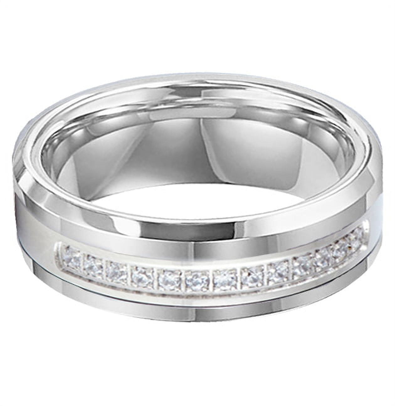Tungsten Wedding Band Ring 8mm Men's Engagement Silver with 13 Cz Stone Inlay in Titanium Center