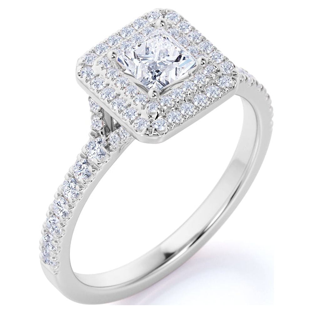 JeenMata Princess Cut Moissanite Engagement Ring 1 ct. t.w, 18K White Gold Over Silver