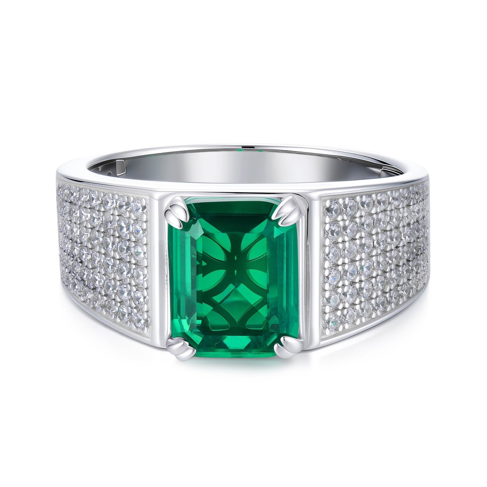 SFTING S925 Sterling Silver 0.4CT Solitaire Round Wedding Band for Men with Half Pave Cubic Zirconia Engagement Ring Size 8