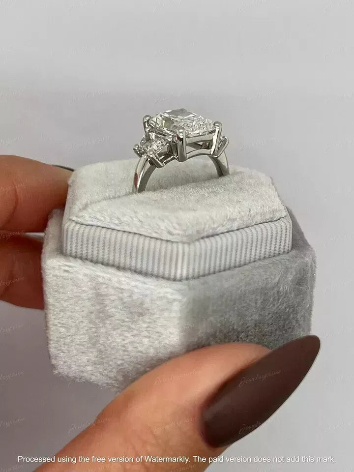 4Ct Radiant Cut Lab Created VVS1 Diamond Engagement Ring 14k White Gold Plated