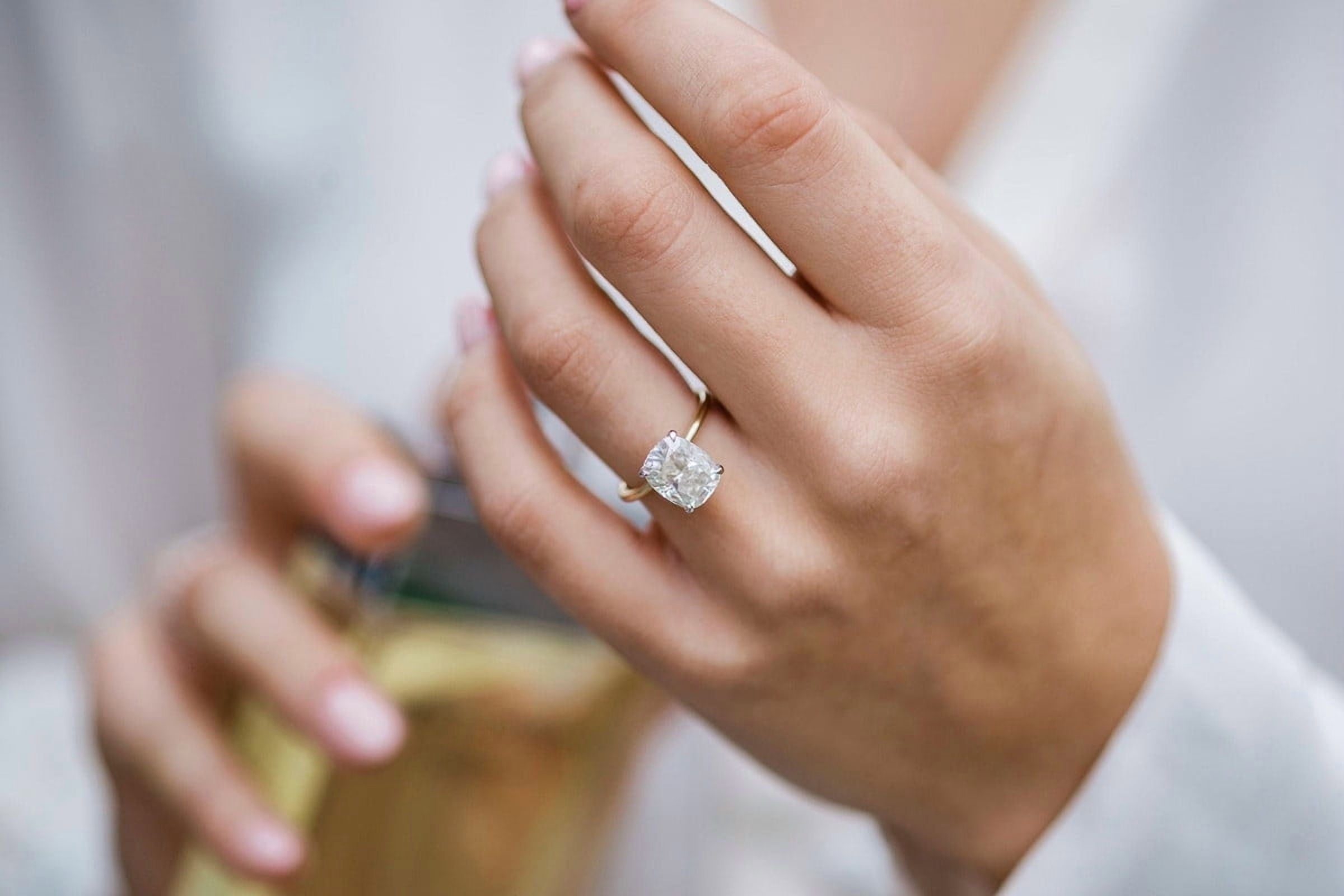 Solitaire Brilliance 2.50CT Elongated Cushion Cut Moissanite Engagement Ring with Hidden Halo 10k Two Tone Gold, Ring Size 4