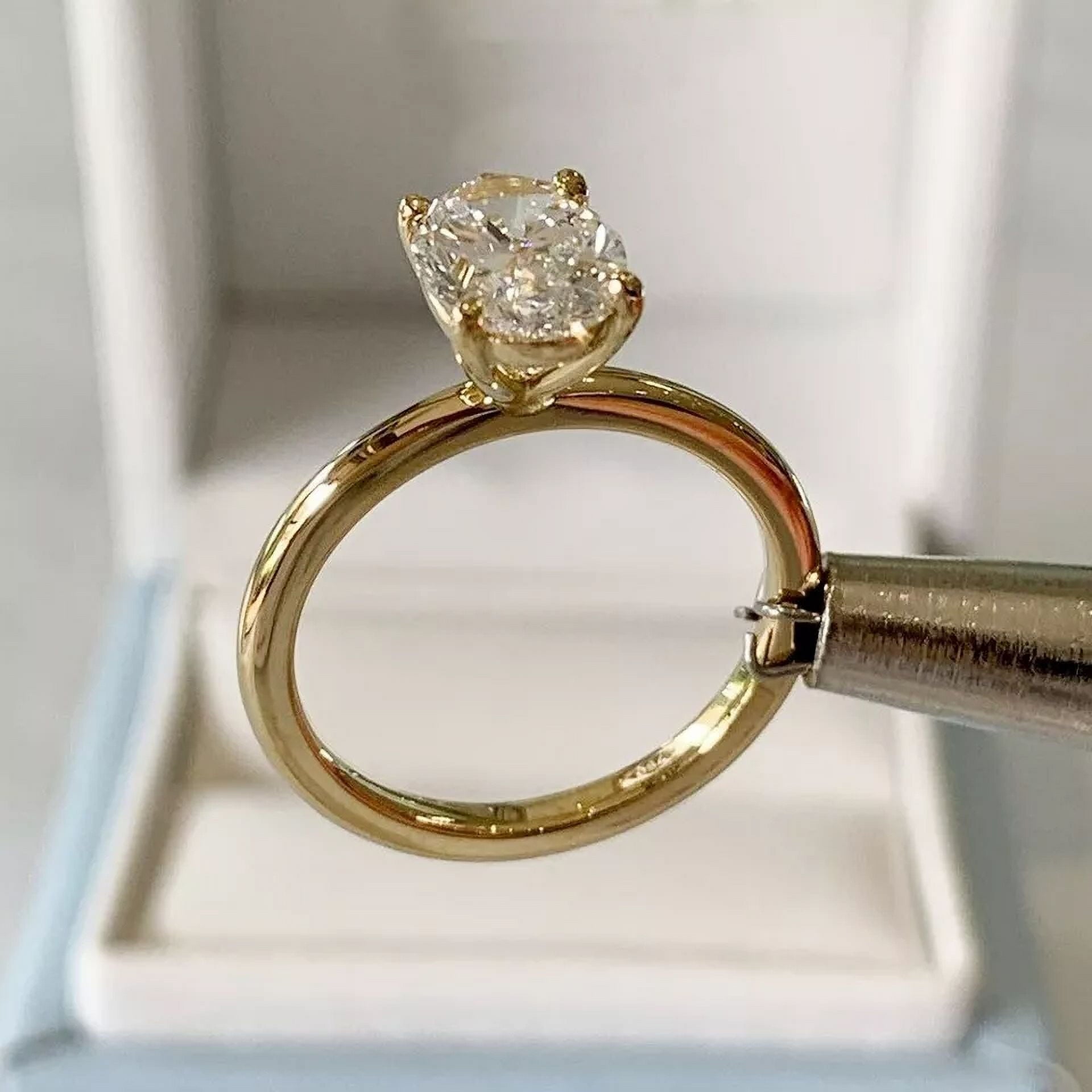 2Ct Oval Cut Lab Created White Diamond Women's Solitaire Engagement Ring in 14k Yellow Gold Plated
