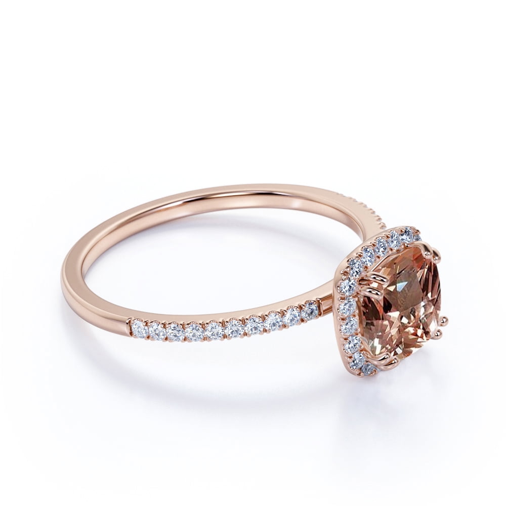 JeenMata Antique 1.75 carat created morganite and Diamond Engagement Ring in 10k Rose Gold for Women