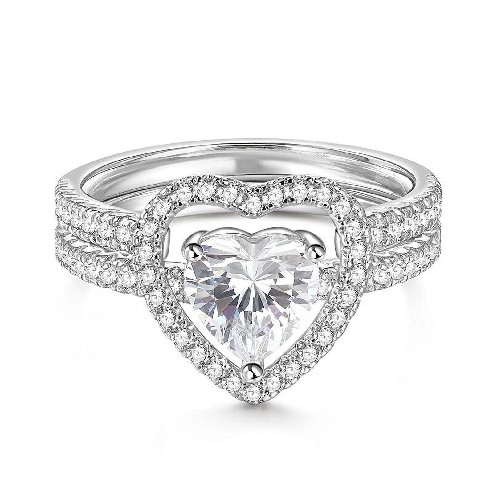 Eclet Jewels 1.7Ct Heart Cut Diamond Ring - 14K White Gold Plated Ring - Elegant Bridal Set Wedding Rings - Silver Heart Shape Ring with Matching Band for Women's - Valentine Proposal Rings